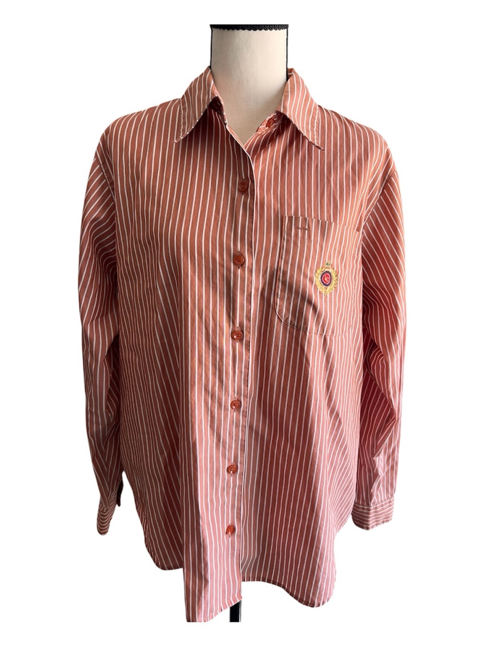 Vintage 90s Liz Claiborne Lizsport Striped Button Down Shirt Crest Size M